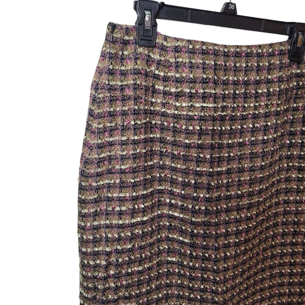 Nicole Studio Tweed Fringe Pencil Skirt Size 10 Multicolor Acrylic Polyester Ble - Picture 10 of 12